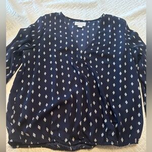 Navy Blue Patterned Wrap Top